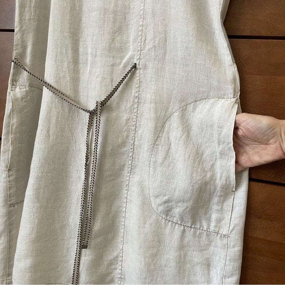 Sandwich Linen Dress EU 38 Beige Minimalist Shift Tie Waist Pockets Neutral - Picture 6 of 14